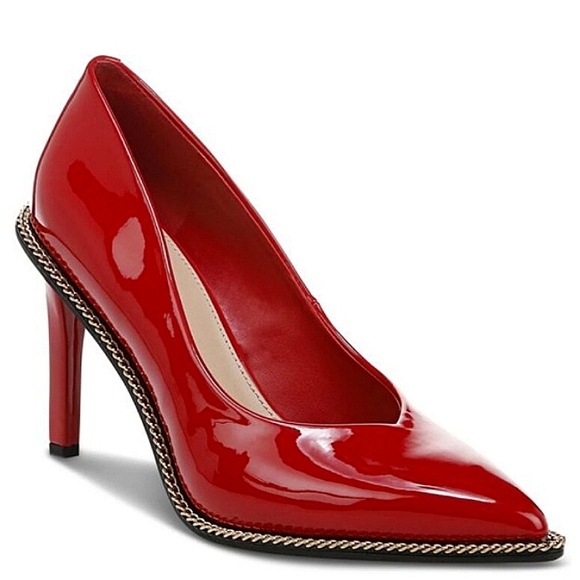 New w/Box Bar III Binsa Faux Patent Leather Chain Detail Pointy Toe Dress Pumps - Picture 5 of 5